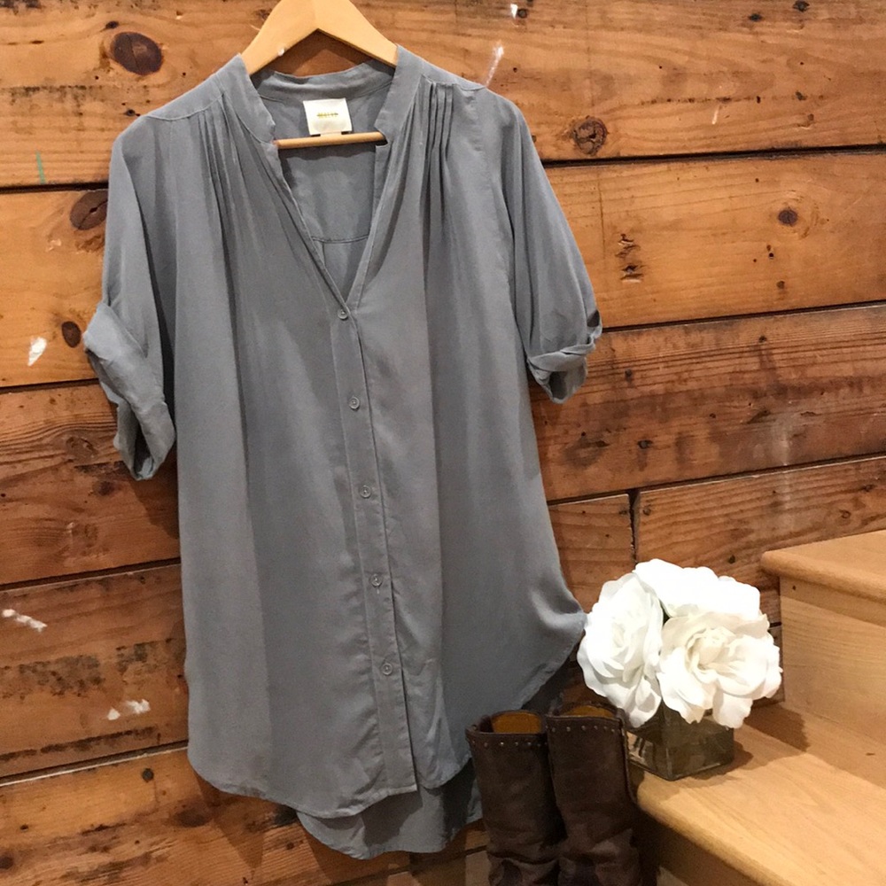 Oversized silk flowy button down blouse v neck top